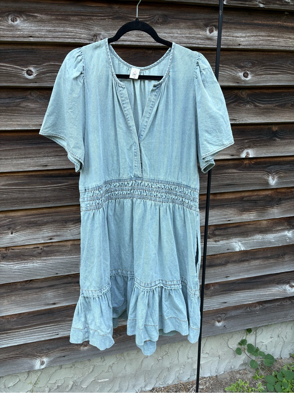 Light Wash Denim Smocked Waist Mini Dress